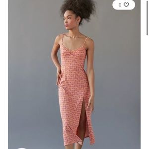 UO Floral 70s Arna Midi Slip Dress Purple Flower Floral Retro Slit Bow L LG